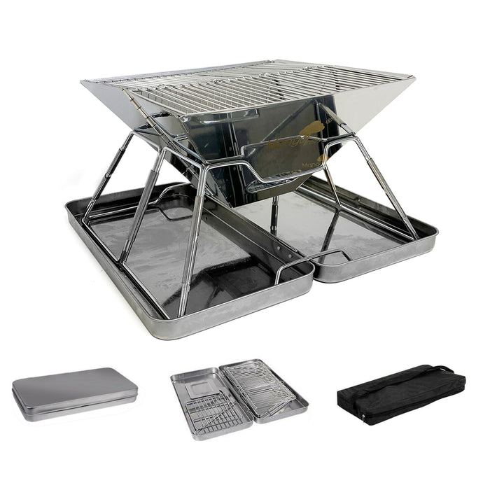 MangoTrees Stainless steel Foldable Charcoal BBQ Grill Camping Lightweight Portable