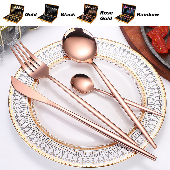 24 Piece Flatware Cutlery Set 410 Stainless Steel Knife Fork Spoon Tea Spoon Gold Black Rose Gold Rainbow