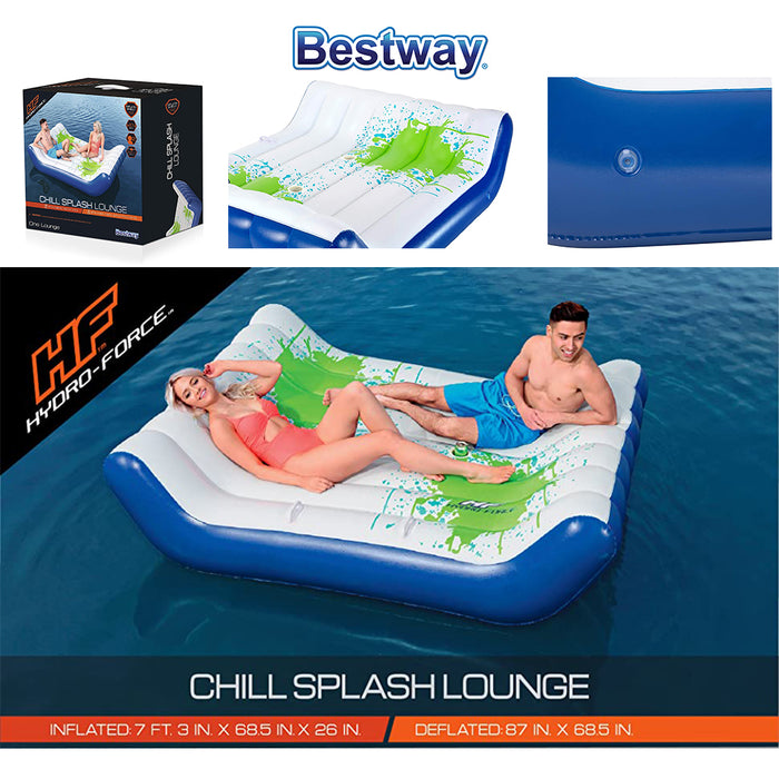 Bestway Hydro-Force Inflatable Swimming Float 2.21mx1.74m 2P Chill Splash Lounge