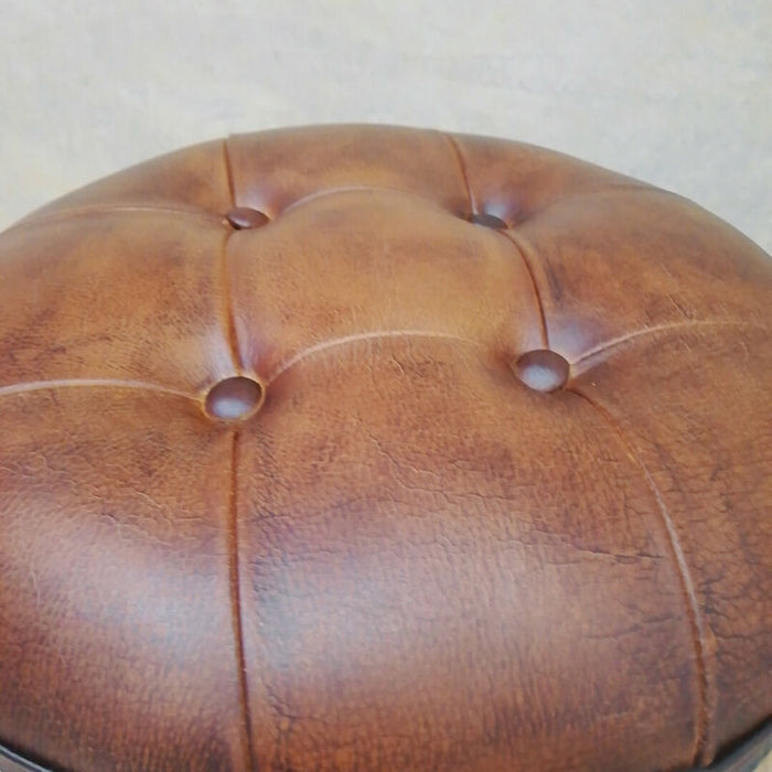 Montty Rouge Mango Wood Wine Barrel Stool with Leather Seat Storage