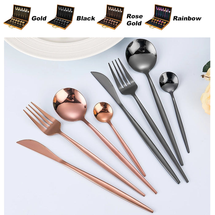 24 Piece Flatware Cutlery Set 410 Stainless Steel Knife Fork Spoon Tea Spoon Gold Black Rose Gold Rainbow