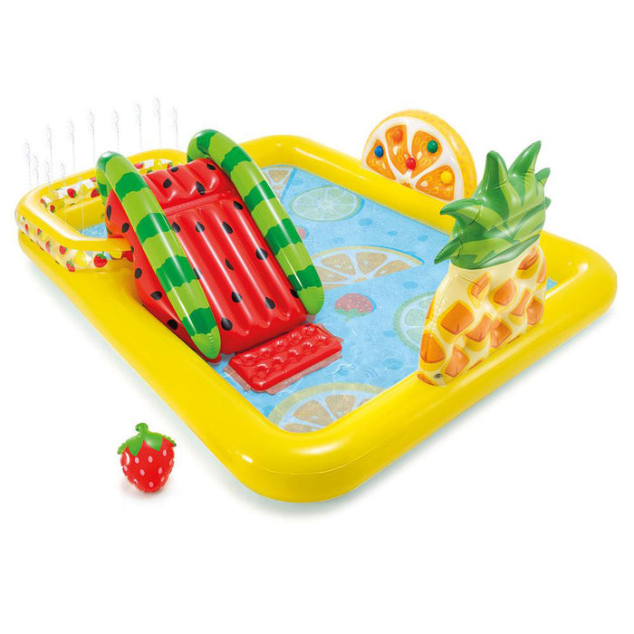 INTEX Fruity Inflatable Kids Pool Fruit Play Center Sprinklers 6Balls With Slide