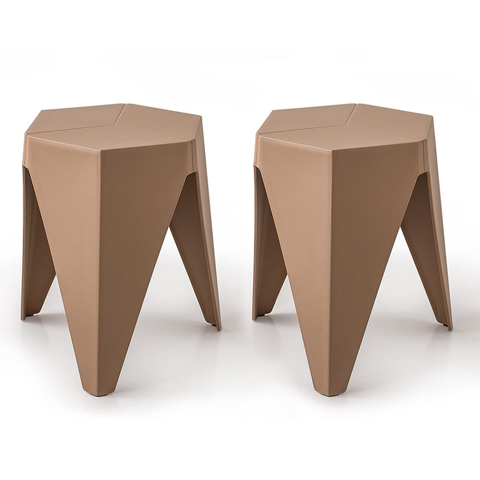 Set of 2 Puzzle Stool  Outdoor/ Indoor Chair  Plastic Stacking Stools Brown