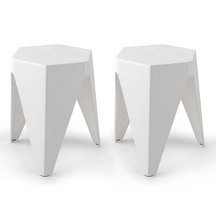 Set of 2 Puzzle Stool Plastic Chair Stacking Stools Kitchen Dining Outdoor/ Indoor -White