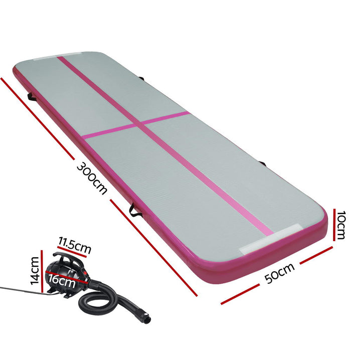 3X1M Inflatable Air Track Mat With Pump Tumbling Gymnastics Training Floor- Pink+Grey