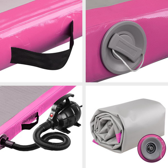 3X1M Inflatable Air Track Mat With Pump Tumbling Gymnastics Training Floor- Pink+Grey