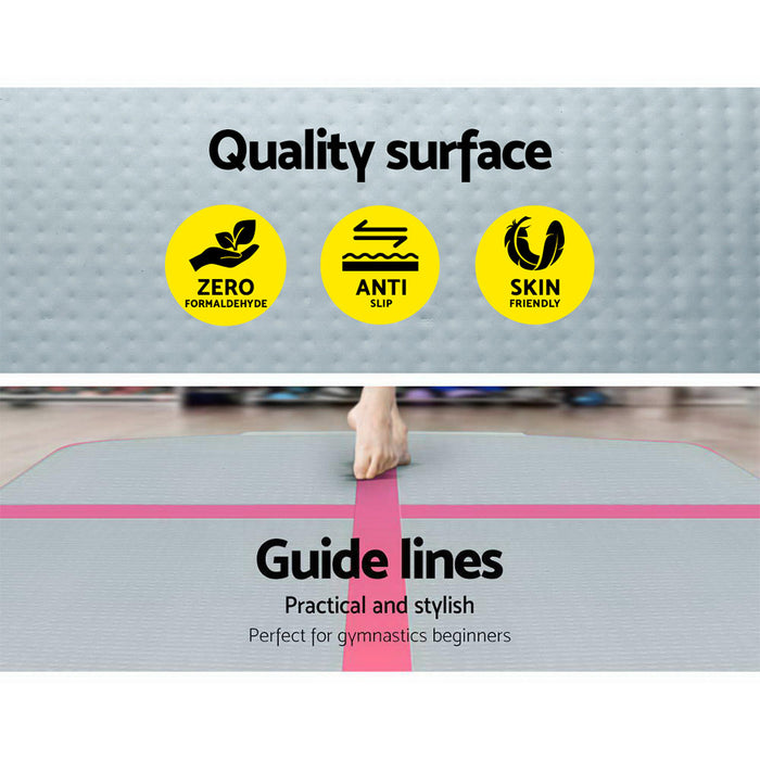 3X1M Inflatable Air Track Mat With Pump Tumbling Gymnastics Training Floor- Pink+Grey