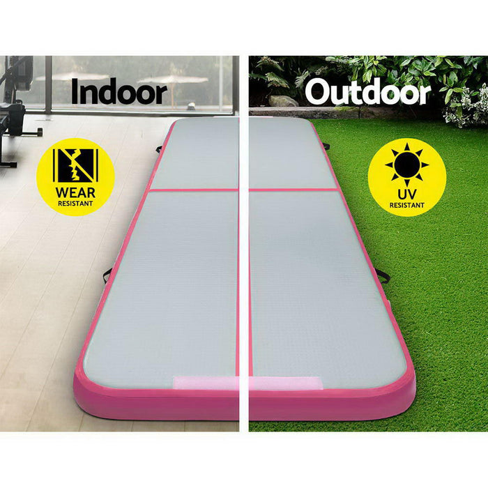 3X1M Inflatable Air Track Mat With Pump Tumbling Gymnastics Training Floor- Pink+Grey