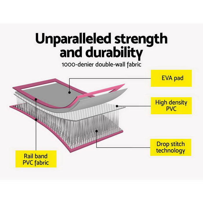 3X1M Inflatable Air Track Mat With Pump Tumbling Gymnastics Training Floor- Pink+Grey