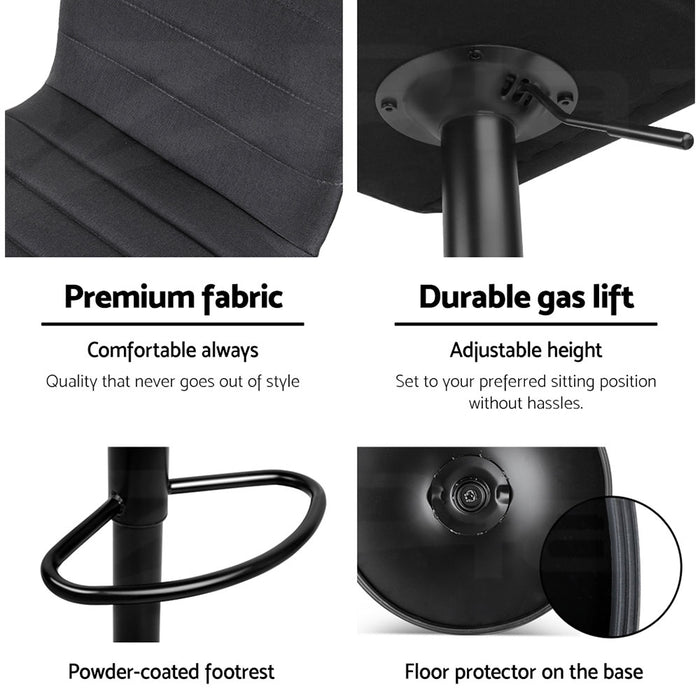 Artiss 2x Bar Stools Gas Lift Linen Fabric Black