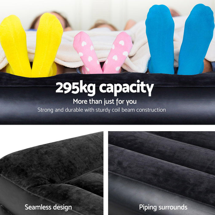 Queen Size Inflatable Air Mattress Bestway Camping Sleepovers Built-in Pump- Black