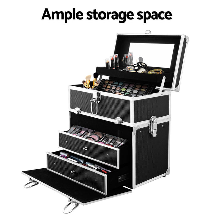 Embellir Portable Cosmetic Beauty Makeup Carry Case With Mirror - Black
