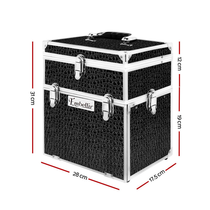 Embellir Portable Cosmetic Beauty Makeup Carry Case With Mirror - Crocodile- Black
