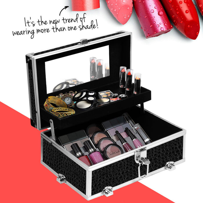Embellir Portable Cosmetic Beauty Makeup Carry Case With Mirror - Crocodile- Black