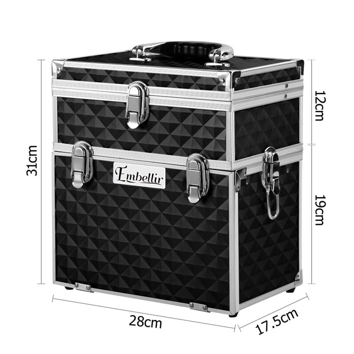 Embellir Portable Cosmetic Beauty Makeup Carry Case With Mirror - Diamond Black