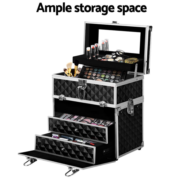 Embellir Portable Cosmetic Beauty Makeup Carry Case With Mirror - Diamond Black