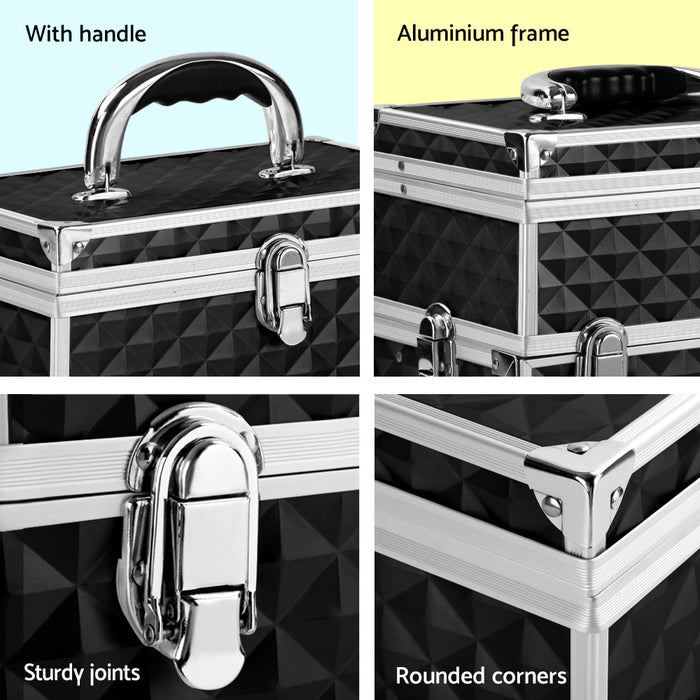 Embellir Portable Cosmetic Beauty Makeup Carry Case With Mirror - Diamond Black