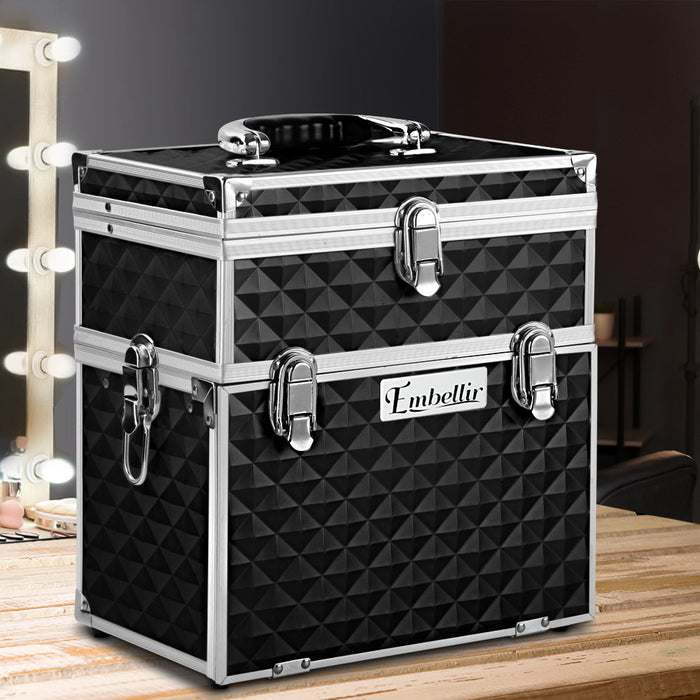 Embellir Portable Cosmetic Beauty Makeup Carry Case With Mirror - Diamond Black