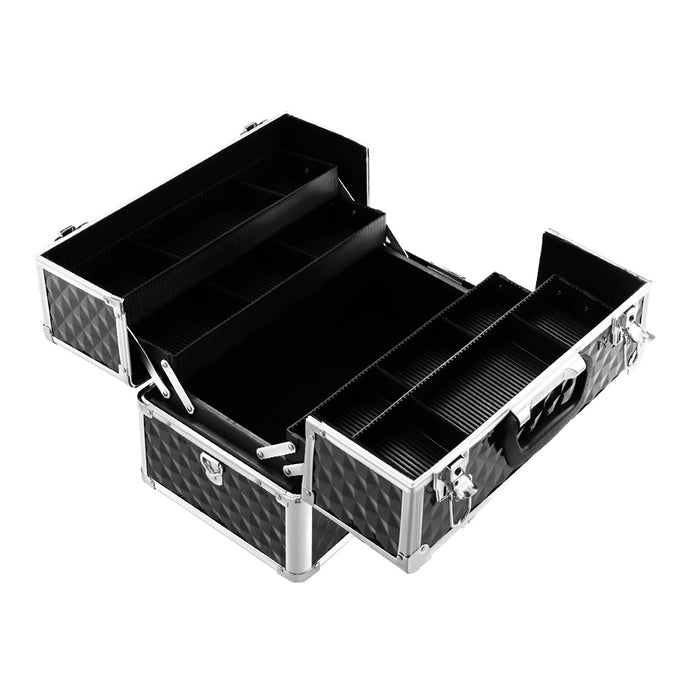 Embellir Portable Cosmetic Beauty Makeup Case With Mirror- Diamond Black