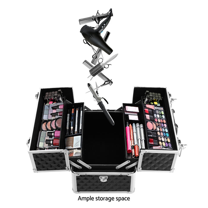 Embellir Portable Cosmetic Beauty Makeup Case With Mirror- Diamond Black