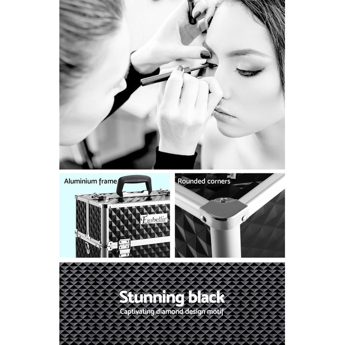 Embellir Portable Cosmetic Beauty Makeup Case With Mirror- Diamond Black