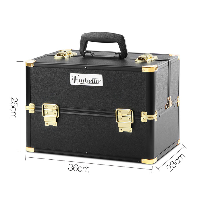 Embellir Portable Cosmetic Beauty Makeup Case  With Mirror- Black & Gold
