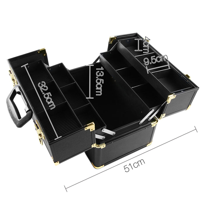 Embellir Portable Cosmetic Beauty Makeup Case  With Mirror- Black & Gold