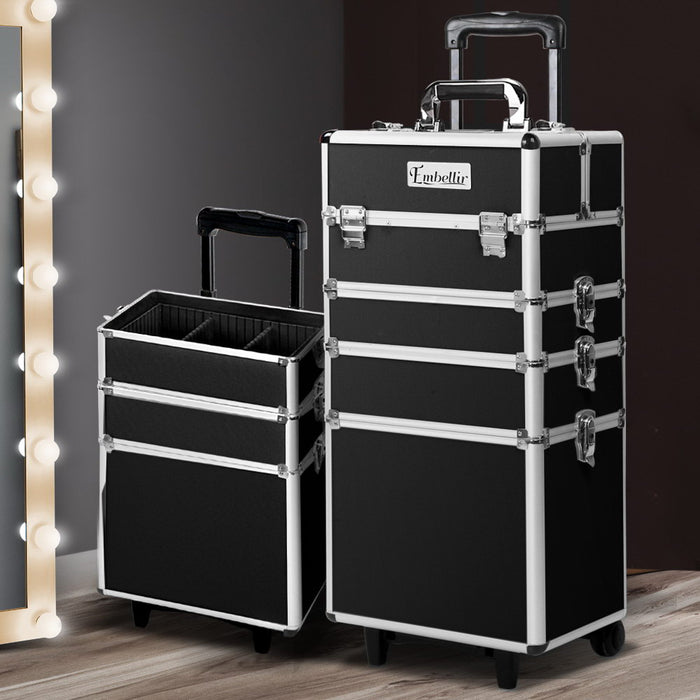 Embellir Makeup Case Beauty Trolley Cosmetic Organiser Box Travel Wheels Black