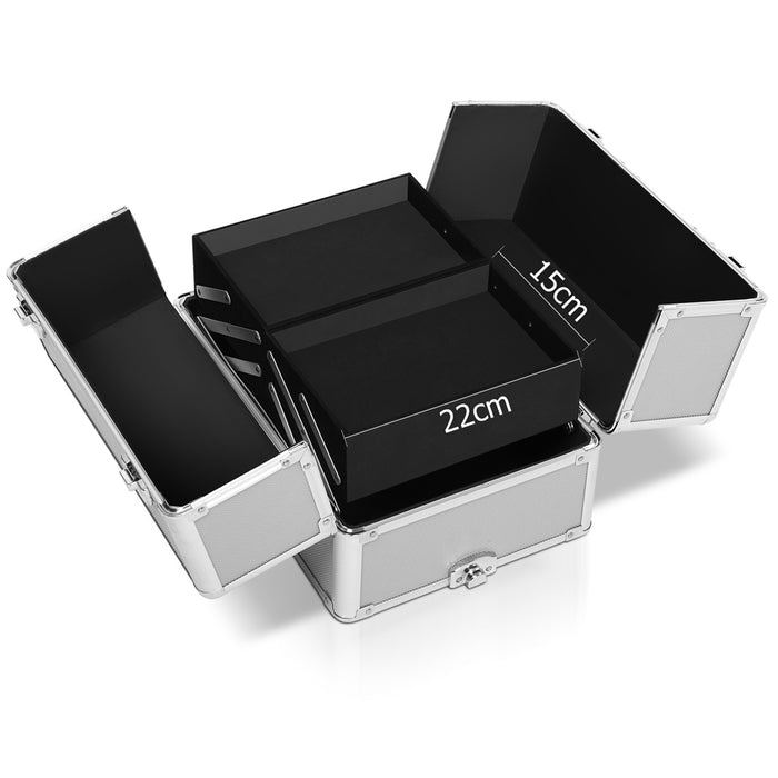 Embellir 7 in 1 Portable Cosmetic Beauty Makeup Trolley Box Aluminum Cosmetic Organizer - Silver
