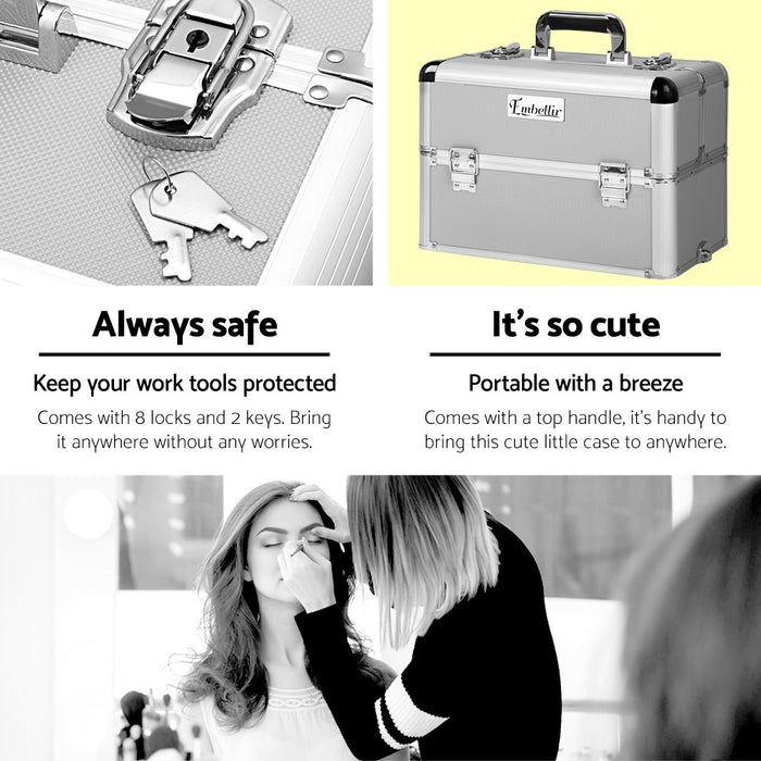 Embellir 7 in 1 Portable Cosmetic Beauty Makeup Trolley Box Aluminum Cosmetic Organizer - Silver