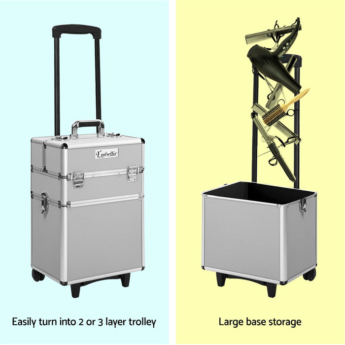 Embellir 7 in 1 Portable Cosmetic Beauty Makeup Trolley Box Aluminum Cosmetic Organizer - Silver