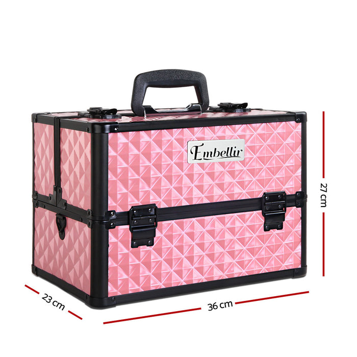 Embellir Portable Cosmetic Beauty Makeup Case  With Mirror - Diamond Pink