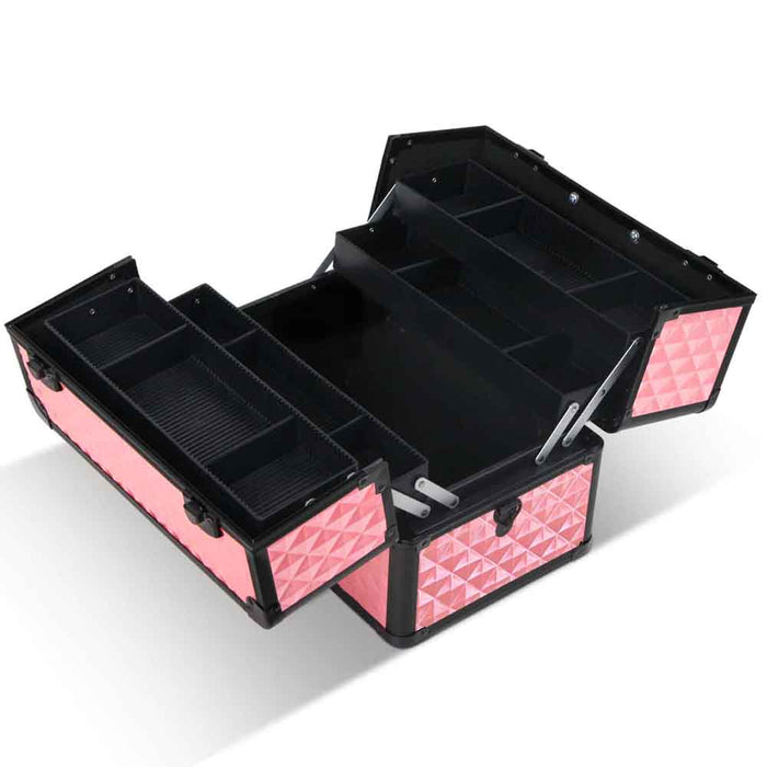 Embellir Portable Cosmetic Beauty Makeup Case  With Mirror - Diamond Pink