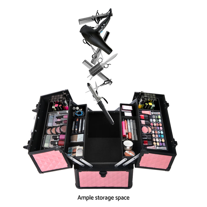 Embellir Portable Cosmetic Beauty Makeup Case  With Mirror - Diamond Pink