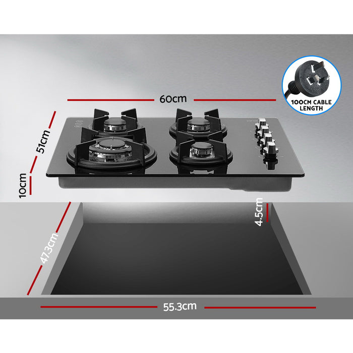 Devanti Gas Cooktop 60cm Stove Hob Black