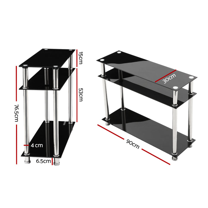 Artiss Console Table Tempered Glass Black