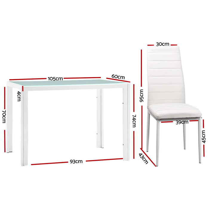 Artiss 5 Piece Dining Table Set Contemporary and Modern Design Glass Top Matt Finish PVC Seat- WhiteHigh Quality