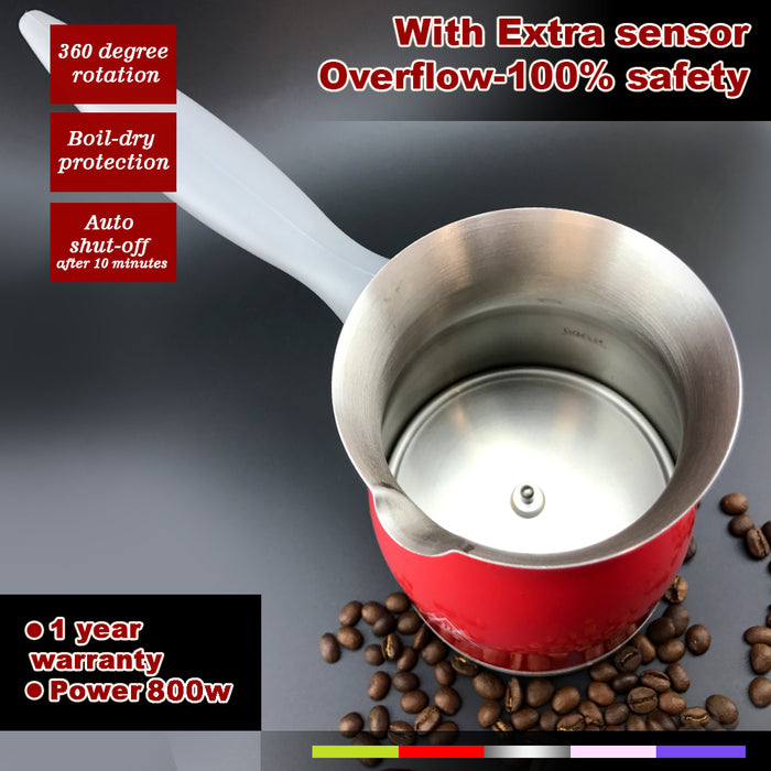 Electric Turkish Greek Arabic Coffee Maker Pot Automatic Sensor Anti Overflow