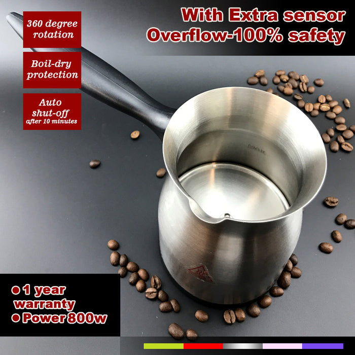 Stainless Electric Turkish Greek Arabic Coffee Maker Pot Automatic Sensor Anti Overflow