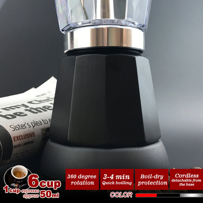 Electric Moka Coffee Maker Espresso Machine Italian Classic 6 Cups Auto Power