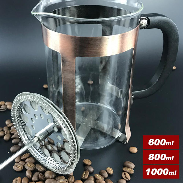 1000ml Vintage Cooper French Press Coffee Plunger Glass Tea Maker
