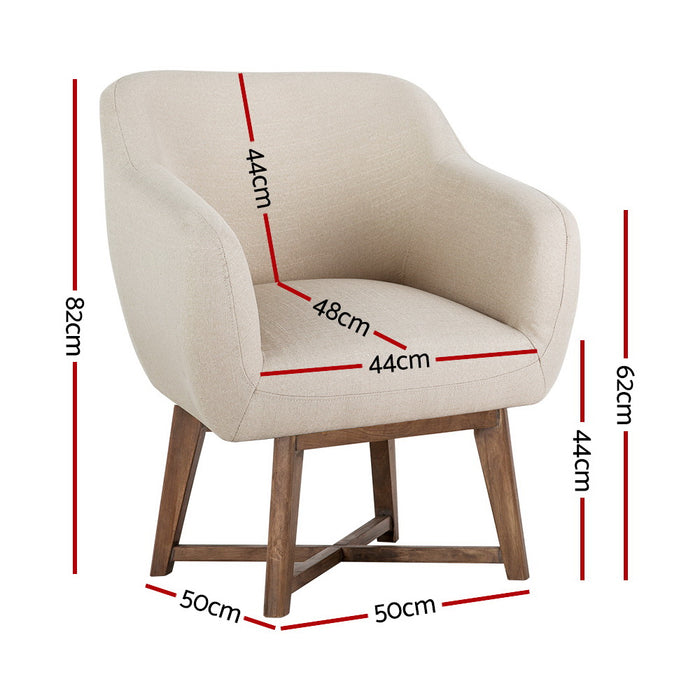 Artiss Fabric Tub Lounge Armchair  Accent Armchair Delicat Fabric 17cm Thick Cushioned Seat Criss-cross Base  - Beige