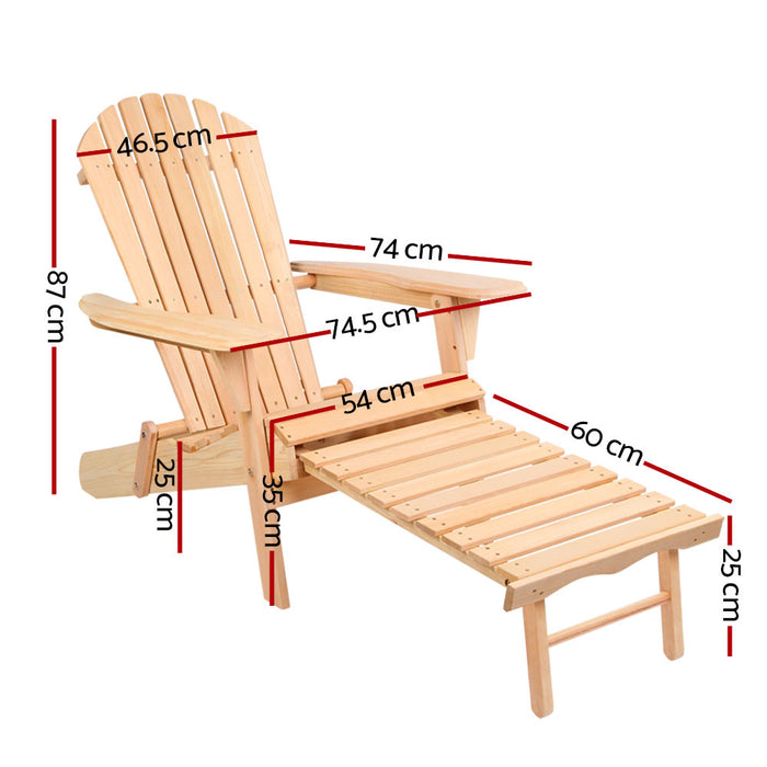 Gardeon Adirondack Outdoor Chairs Wooden Sun Lounge Patio Furniture Garden Natural