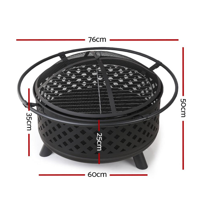 2 in 1 Fire Pit & BBQ Grill Smoker Portable Outdoor Fireplace Patio Heater Pits 30" Grillz