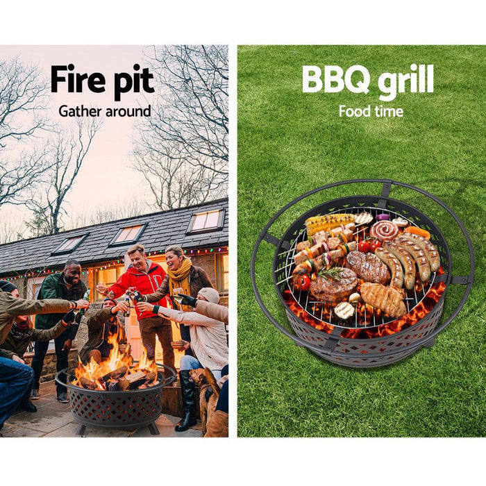 2 in 1 Fire Pit & BBQ Grill Smoker Portable Outdoor Fireplace Patio Heater Pits 30" Grillz