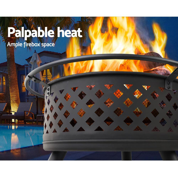 2 in 1 Fire Pit & BBQ Grill Smoker Portable Outdoor Fireplace Patio Heater Pits 30" Grillz