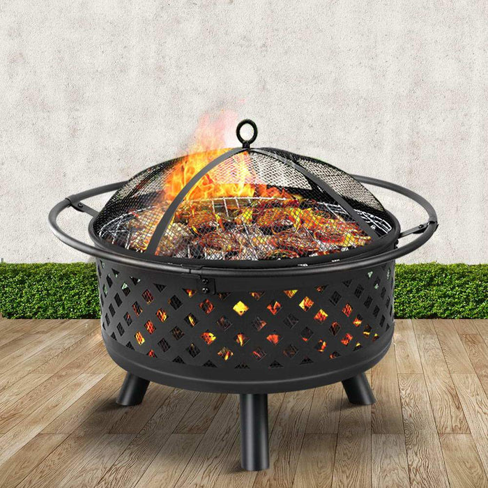2 in 1 Fire Pit & BBQ Grill Smoker Portable Outdoor Fireplace Patio Heater Pits 30" Grillz