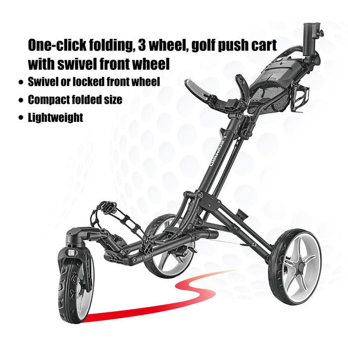 Leopard One-click Folding 3 Wheel Golf Push Cart with Swivel Front Wheel