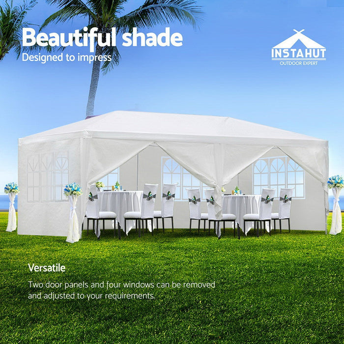 Instahut Gazebo 3x6m Outdoor Marquee Side Wall Party Wedding Tent Camping White 6 Panel