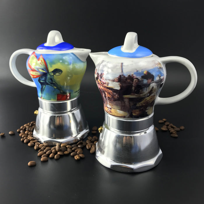 Vintage Porcelain Ceramic Italian Stove Top Espresso Coffee Maker 3-4Cups 200ml